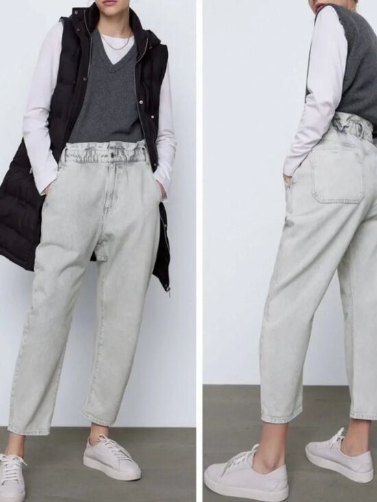 Zara Denim - Zara Baggy Paper-bag Jeans Size 10